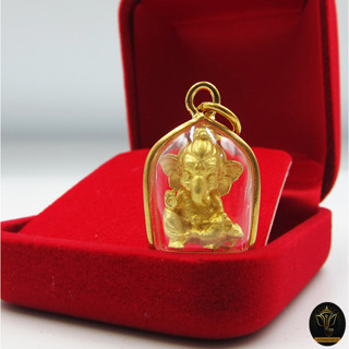 Ananta Ganesh ® จี้พระพิฆเนศ เลี่ยมกรอบหุ้มทอง (ผ่านพิธีแล้ว) ขนาด 1" พร้อมกล่อง (เน้นเงิน งาน ความรัก) Ji05 Ji