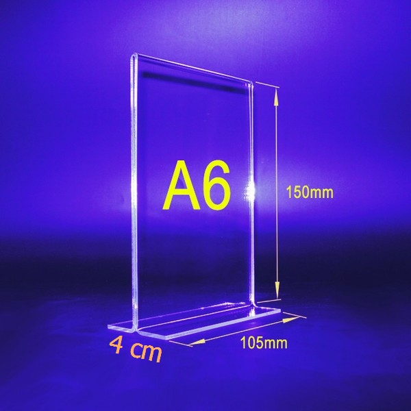 ป้ายสอดกระดาษขนาด-a6-แนวตั้ง-อะคริลิคเกรดaแท้-100-ไม่ใช่พลาสติกฉีด-ป้ายประชาสัมพันธ์-ป้ายตั้งโต๊ะ-a6-stand-tshape