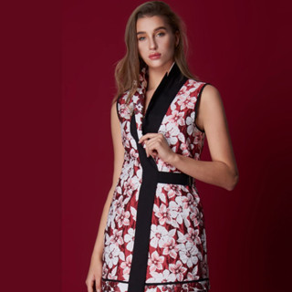 Guy Laroche Red Peony Reversible Tunic Vest Jacket แจ็คเก็ตแขนกุด แจ็คเก็ตลายดอกโบตั๋น แจ็คเก็ตใส่ได้สองด้าน (IS11RE)