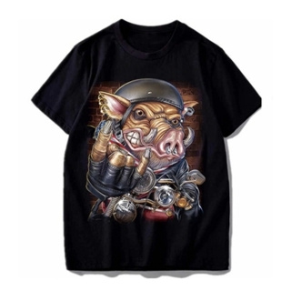 Blaxroxx เสื้อการ์ตูน แฟชั่น เสื้อยืดคอกลมแขนสั้น ลายหมู ร็อคเกอร์