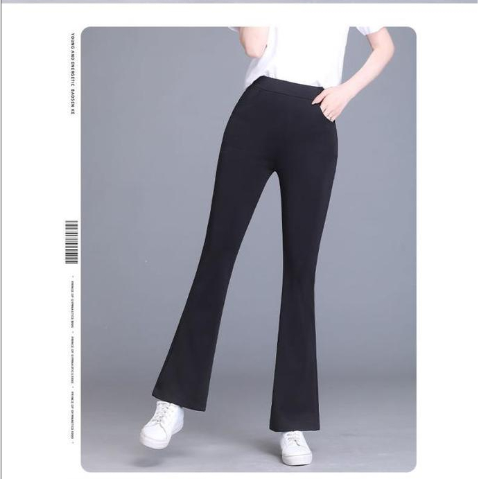กางเกงขา8ส่วนผู้หญิง-กางเกงเก็บพุง-กางเกงเก็บสัดส่วนผ้าดีมาก-กางเกงสีดำ-กางเกงสีดำผู้หญิง-กางเกงขาบานเอวสูง-iva0392