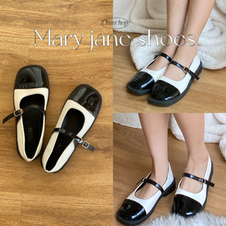 chuuchop_พร้อมส่ง(C7942)☃️🧸🍨Mary jane shoes รองเท้าบัลเล่ห์ สีทูโทน ขาวดำ