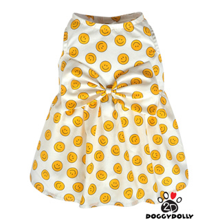 Pet clothes -Doggydolly  เสื้อผ้าแฟชั่น น้องหมาน้องแมว  สัตว์เลี้ยง ชุดกระโปรง แขนกุด ลายยิ้ม สีขาว D641 ขนาด1-9โล