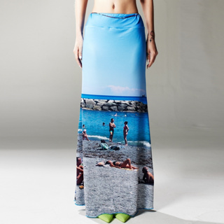 BLACKDOG BKK-SS2309-seascape skirt-กระโปรงผ้ายืดพิมพ์ลาย