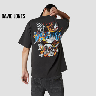 DAVIE JONES เสื้อยืดโอเวอร์ไซส์ พิมพ์ลาย สีเทา Graphic Print Oversized T-Shirt in Grey WA0112GY