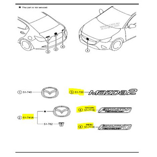 (ของแท้) DB7G51721 โลโก้ logo Mazda สำหรับ Mazda 2 รุ่น 4 ประตู Sedan ฝั่งด้านหลัง เบิกศูนย์