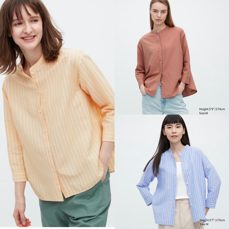 เสื้อเชิ๊ต-uniqlo-คอตั้งแขน3-4-ผ้าพรีเมียมลินิน