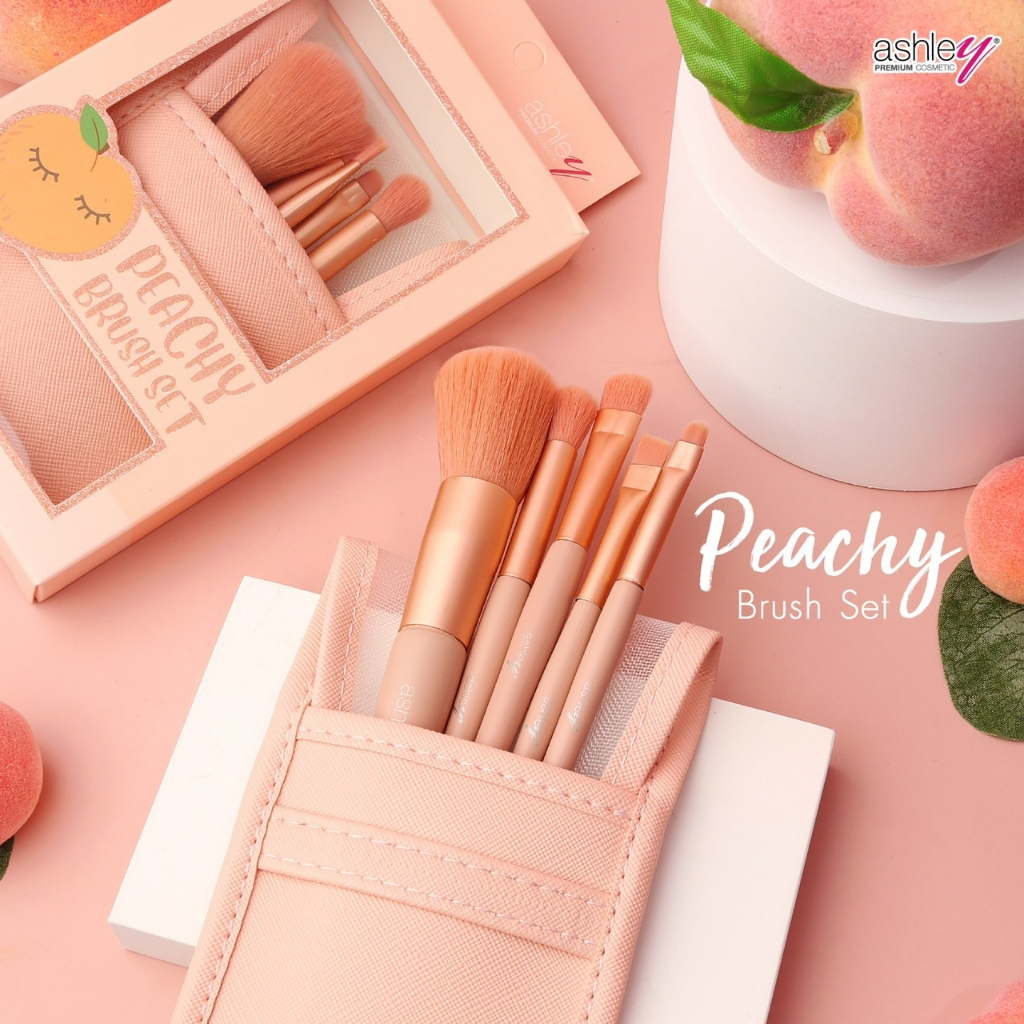 ashley-peachy-brush-set-5-pcs-เซ็ตแปรงแต่งหน้า-ขนนุ่ม-สบายผิว-ขนแปรงทำมาจากขนสังเคราะห์-ปัดแล้วไม่บาดหน้า-พร้อมซ