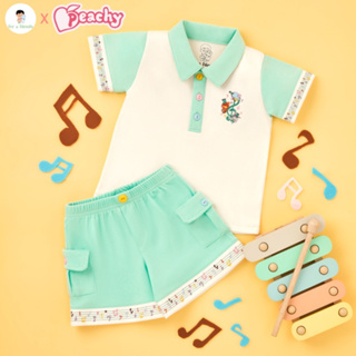 Sale Fer&amp;Friends Green Polo Shirt&amp;Shorts (Let’s play music collection) ชุดเซตเด็กผู้ชาย ปักลายโน้ตดนตรี