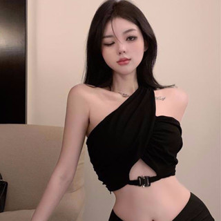 สาวเครื่องเทศต้องการ camisole บริสุทธิ์หญิงออกแบบความรู้สึกฤดูร้อนช่องเก๋แขนกุด halter คอชุดชั้นในเซ็กซี่หวานและเผ็ดด้านบน