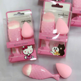 แปรงKitty+พัฟset แปรงลงรองพื้น มาพร้อมฟองน้ำรูปไข่ hello kitty makeup brush dream makeup brush