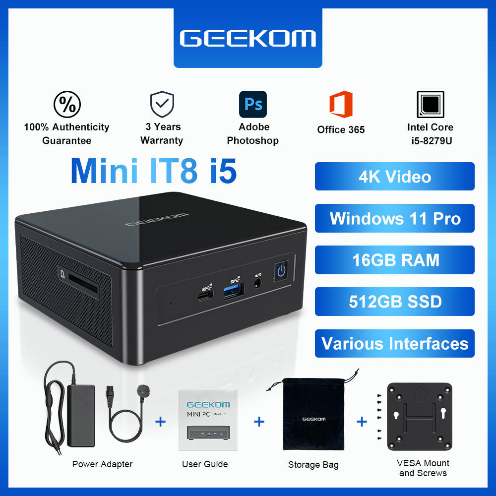 Mini PC, GEEKOM Mini IT8 Intel i58279U Mini Desktop Computer 16GB RAM