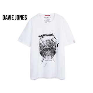 DAVIE JONES เสื้อยืดพิมพ์ลาย สีขาว ทรง Regular Fit Graphic Print T-Shirt in white TB0355WH