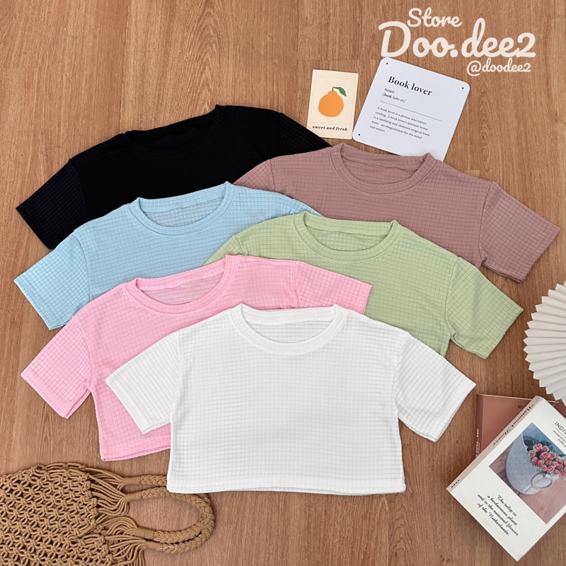 doodee2-เสื้อครอปคอกลม-มีแขน-ทรงปล่อย-ผ้าตาราง