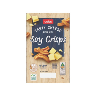 Coles TASTY CHEESE BITES &amp; SOY CRISPS 🍟🧀 45 g.