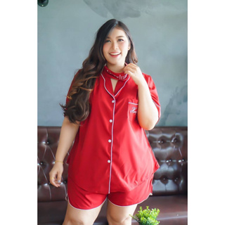 🎈Plussize ชุดนอนคนอ้วน🎈 Size 2XL รอบอก 56" รอบเอว 42-54" สะโพก 62" เสื้อยาว 27" กางเกงยาว 19"