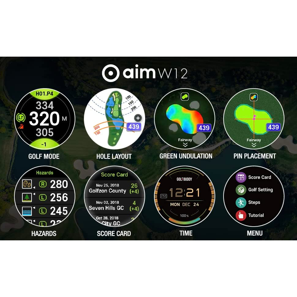 golf-buddy-aim-w12-golf-gps-watch-หน้าจอทัชสกรีนระดับพรีเมี่ยม-full-color-โหลดล่วงหน้ากว่า-40-000-สนามทั่วโลก-นาฬิกา-gol