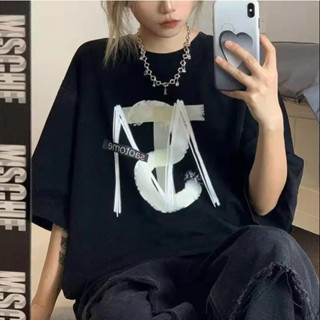 V737เสื้อคู่ชายหญิงวินเทจ ทรงหลวมแขนสั้น  เสื้อผ้าแฟชั่นสไตล์เกาหลี เสื้อยืดโอเวอร์ไซส์ผู้หญิงเท่ การพิมพ์ตัวอักษร