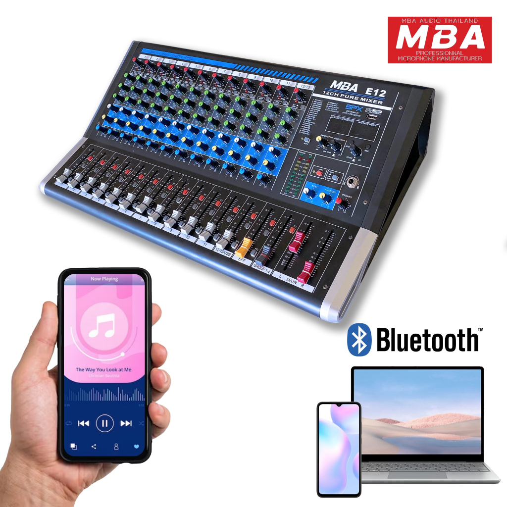 MBA AUDIOTHAILAND มิกเซอร์12ช่อง MIXER มิกซ์แต่งเสียง MBA มิกใบ้12ช่อง ...