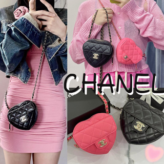 ชาแนล  CHANEL  Love bag กระเป๋าสะพายโซ่หัวใจพีชใบเล็ก / กระเป๋าผู้หญิง / กระเป๋าสะพายไหล่ / สไตล์ล่าสุด