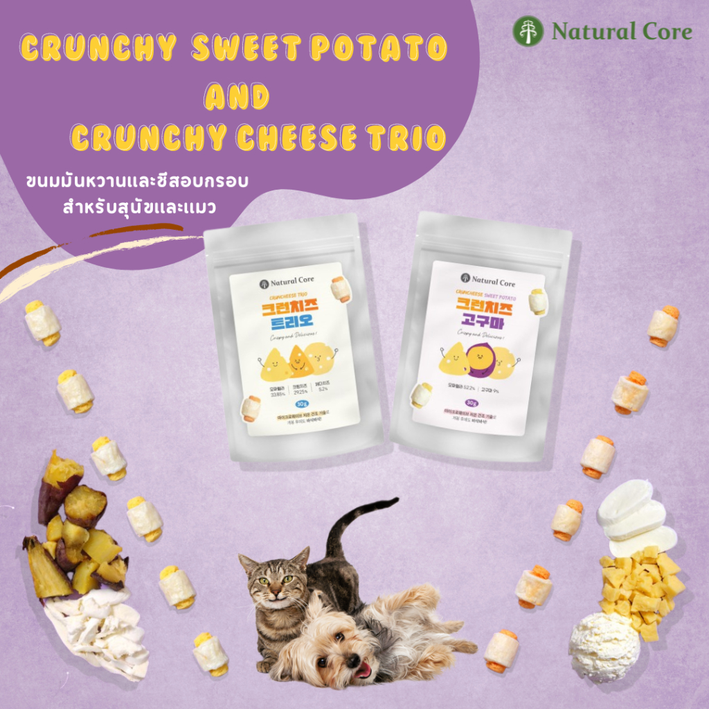 ราคาและรีวิวNatural Core Crunchy Sweet Potato and Crunchy Cheese Trio ขนมมันหวานเเละชีสอบกรอบ สำหรับสุนัขเเละเเมว นำเข้าจากเกาหลี