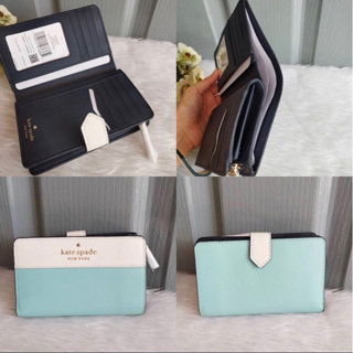 🎀 (สด-ผ่อน) กระเป๋าสตางค์ สีฟ้าขาว WLR00124 / ชมพู K7218 Kate spade Staci Colorblock Medium compact bifold wallet