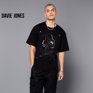 DAVIE JONES เสื้อยืดโอเวอร์ไซส์ พิมพ์ลาย สีดำ Graphic Print Oversized T-Shirt in black WA0118BK