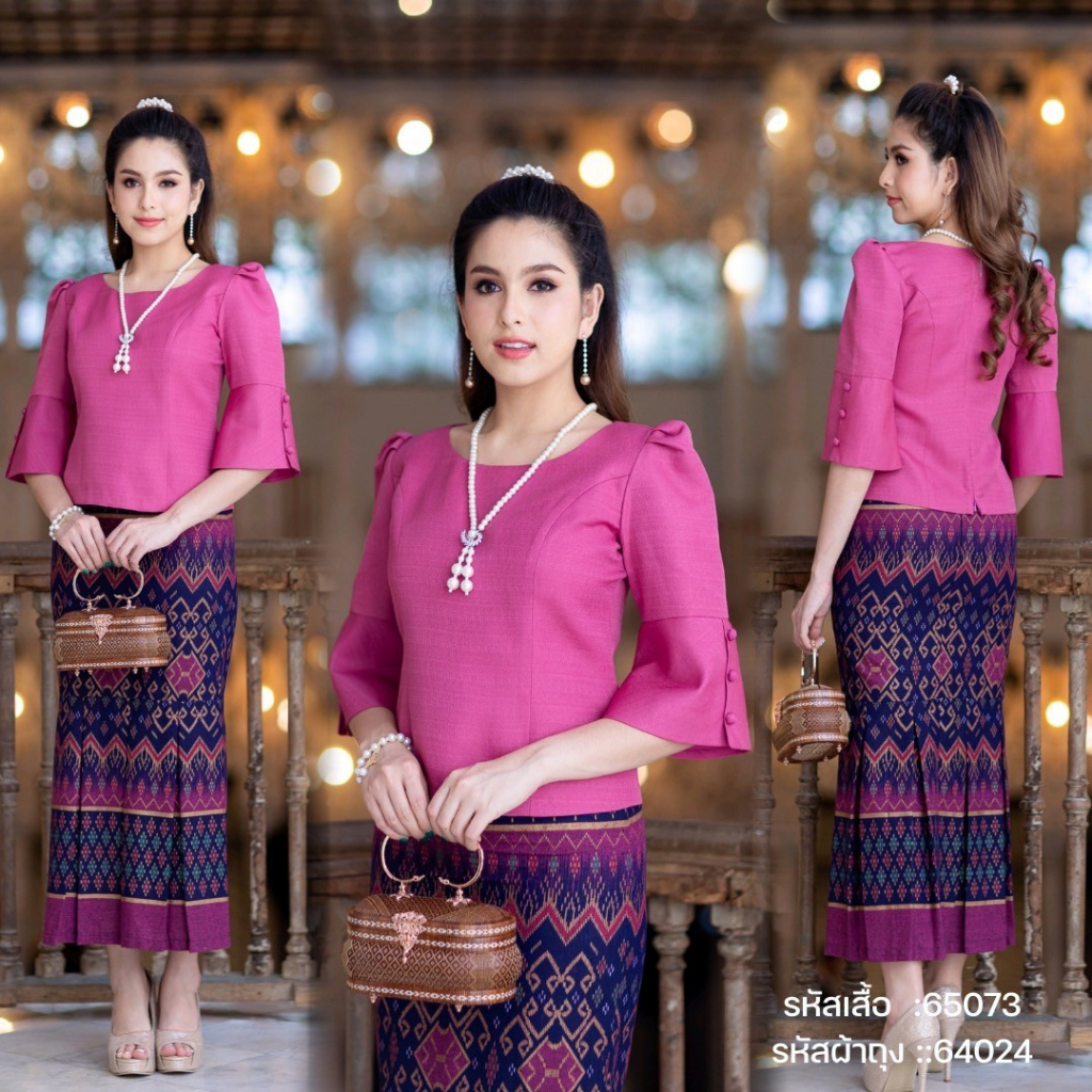 เสื้อผ้าไหมคอกลม แต่งกระดุมปลายแขน ทรงสวยหรู ชุดไทยประยุกต์ ไซส์ S-5XL ผ้าเนื้อดี มุมมองที่ 3