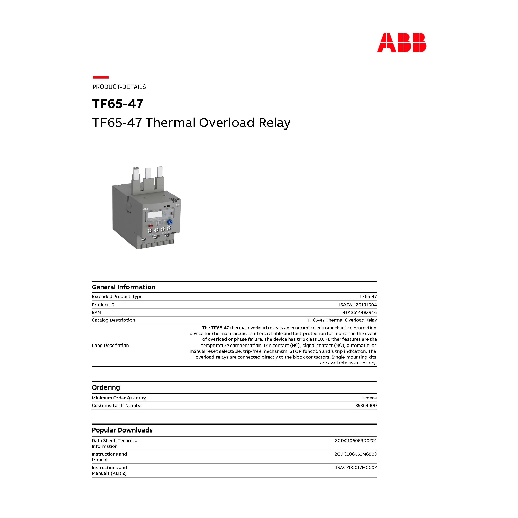 ABB TF65-47 Thermal Overload Relay | Shopee Thailand
