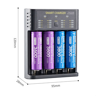 4 สล็อต Smart Charger สำหรับแบ็ตเตอรี่ Lithium-ion 18650 หรือ Ni-MH 1.2V(AA/AAA) ให้กระแสไฟสูงที่ 2A MAX