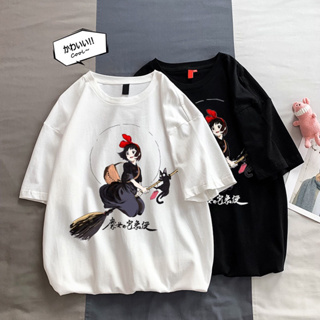 Kikis Delivery Service เสื้อยืด Kiki Miyazaki Ghibli ท็อปตลกสุดเท่ห์ ผ้าฝ้ายพิมพ์ลายสไตล์ Ghibli