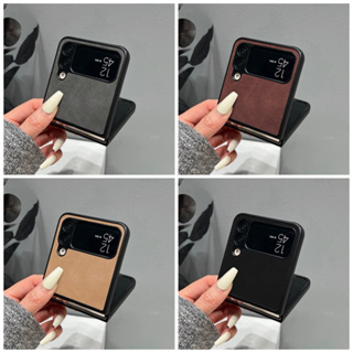 เคสซัมซุงหนังสีพื้นดำ/เทา/น้ำตาลเข้ม/น้ำตาลอ่อน (Case Samsung Galaxy Z Flip3/4 5G) เคสมือถือ เคสจอพับ เคสเปิดปิด