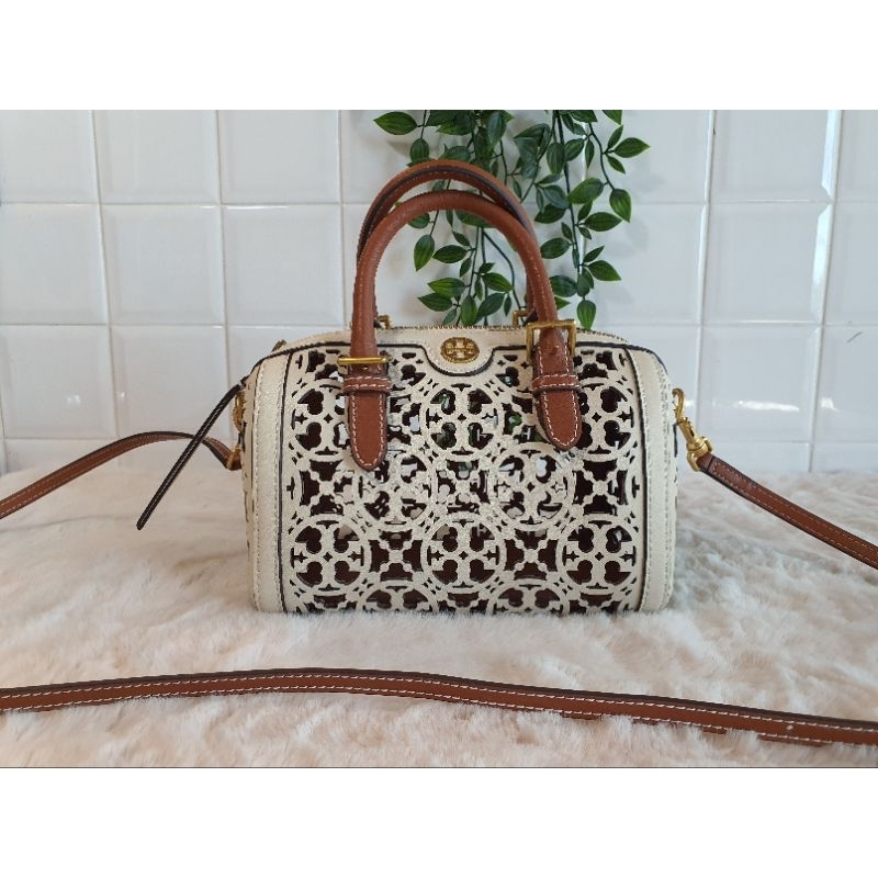 tory burch petite T Monogram LaserCut Barrel TopHandle Bag Shopee