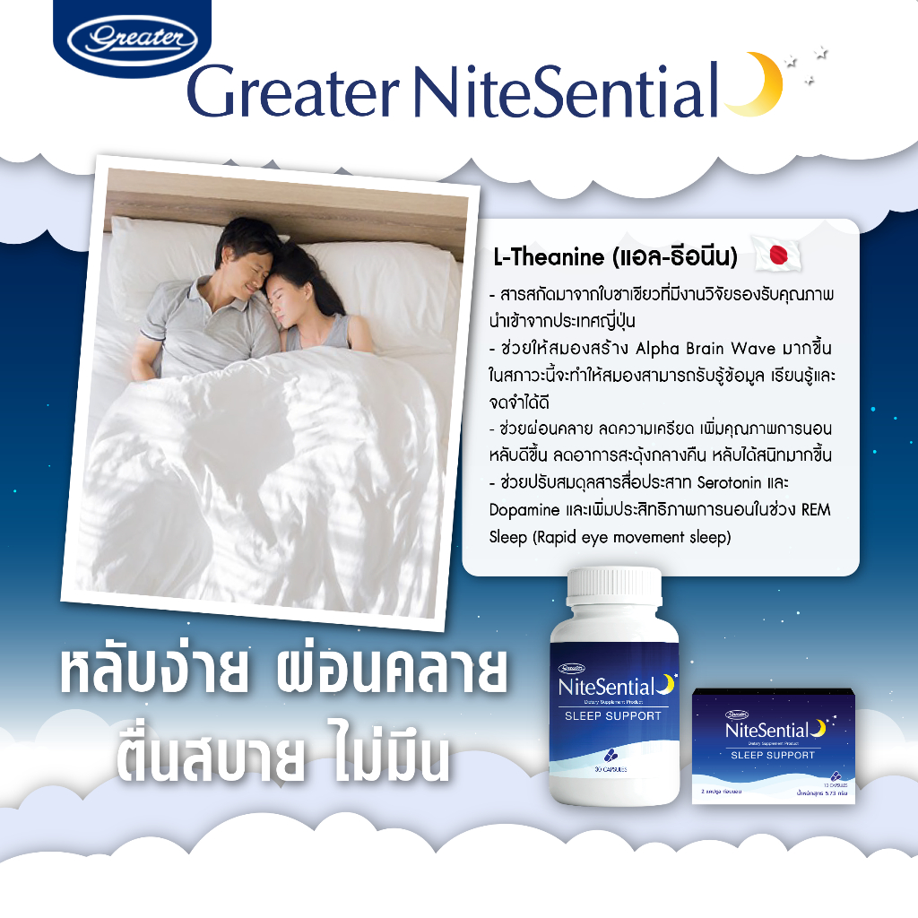 nitesential-sleep-support-greater-pharma-30-แคปซูล-อาหารเสริมช่วยนอนหลับ-ผ่อนคลาย-บรรเทาความเครียด-เกร๊ทเตอร์ฟาร์ม่า