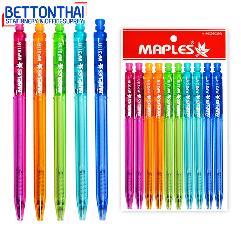 maples-311a-pen-ปากกาลูกลื่นแบบกด-หมึกสีน้ำเงิน-ขนาด-0-5-mm-แพค-10-แท่ง-กระปุก-ปากกา-ปากกาลูกลื่น-office