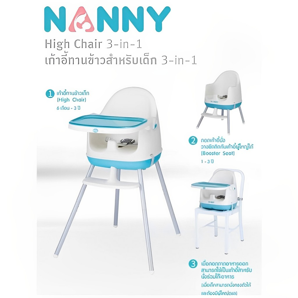 nanny-high-chair-3-in-1-เก้าอี้ทานข้าวสำหรับเด็ก-ปรับระดับได้