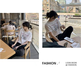 fashiongirl1688 พร้อมส่ง ใหม่ เสื้อยืดสีขาว เสื้อเเฟชั้น ลายน่ารัก สไตล์เกาหลี เนื้อผ้าดี ใส่สบาย