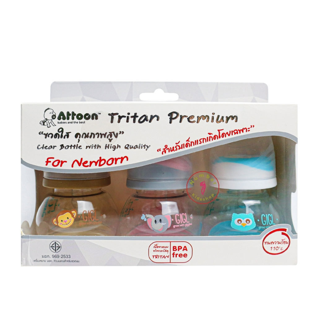 Attoon (แอทตูน) ขวดนม คอแคบ 2oz. Tritan Premium ขวดใสพรีเมี่ยม คงทน ...