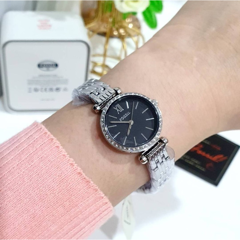 ผ่อน0-นาฬิกา-fossil-bq3501-classic-stainless-steel-black-dial-womens-watch-สแตนเลส-หน้าปัด-26-มม