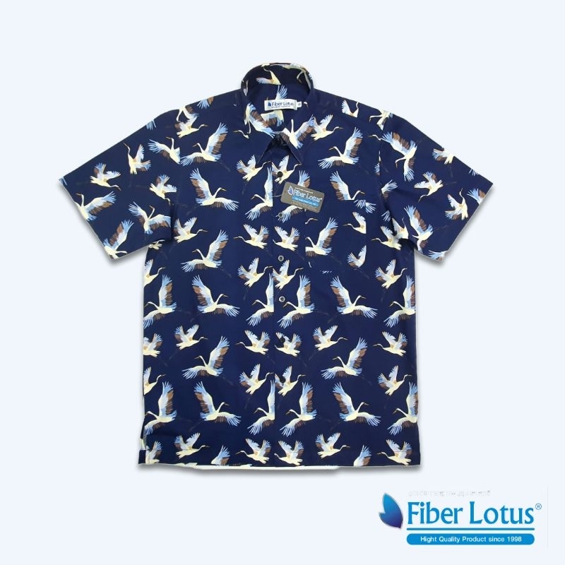 fiber-lotus-เสื้อฮาวายคอเชิ๊ต-ชายตรง-ผ่าข้าง-ลายนก