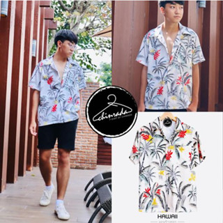 เสื้อฮาวาย hawaii เชิ้ตเกาหลี สินค้ามาใหม่ ลายมะพร้าวดอก ผ้านิ่มขึ้น สไตล์เกาหลีมาแรง