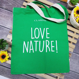 กระเป๋า Clarins love naturei bag กระเป่าสีเขียว ใบใหญ่