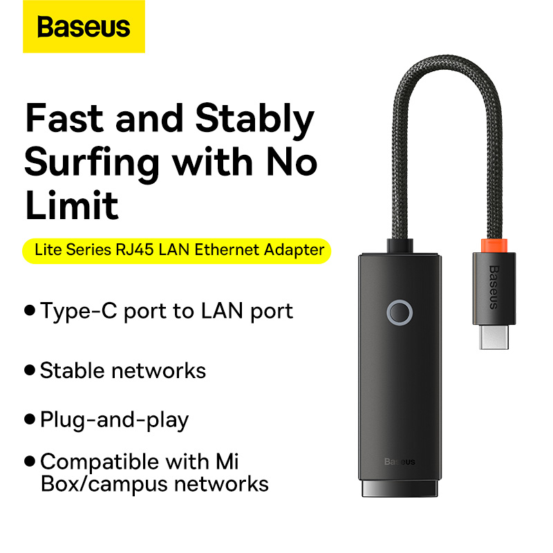 baseus-airjoy-สายแปลง-type-c-to-ethernet-lan-rj45-network-adapter-ตัวแปลงพอร์ตสำหรับต่ออินเตอร์เน็ตด้วยสายแลน