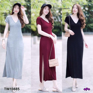 W10885 Maxi Dress เดรสยาวคอวีสายไขว้หลัง