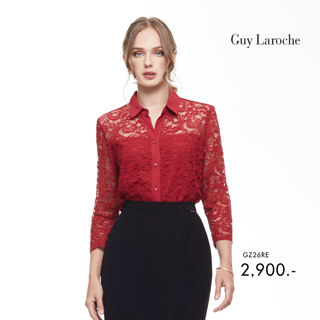 Guy Laroche เสื้อผู้หญิง เสื้อเชิ้ตผู้หญิง เสื้อมีปก สีแดงเนื้อผ้าลูกไม้ (GZ26RE)