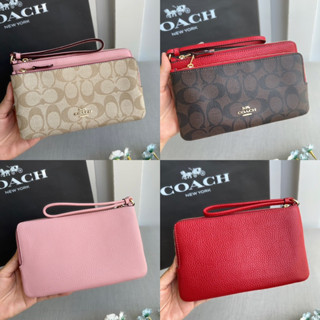 🎀 (สด-ผ่อน) คล้องมือ 2L 2ชั้น 2zip SizeL น้ำตาลเข้มลายซีแดง C5576 DOUBLE ZIP WALLET