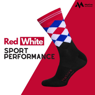 MOTIVE SOCK SPORT PERFORMANCE RED/WHITE - ถุงเท้าสำหรับออกกำลังกาย