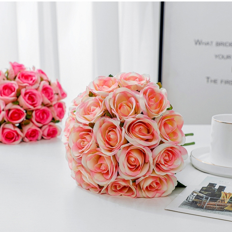 ดอกกุหลาบปลอม-ดอกไม้งานแต่งงาน-ช่อดอกไม้สำหรับเจ้าสาว-ช่อละ-18-ดอก-ดอกไม้ตกแต่งบ้านอุปกรณ์จัดงานแต่งงาน-ดอกไม้ประดับ
