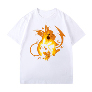 เสื้อยืดแขนสั้น Anime Pokémon Pikachu/Raichu สไตล์ใหม่สุดร้อนแรง