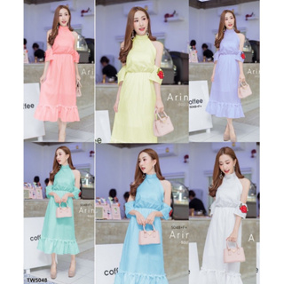 FF5048💓Maxidress แม็กซี่เดรสกระโปรงเปิดไหล่